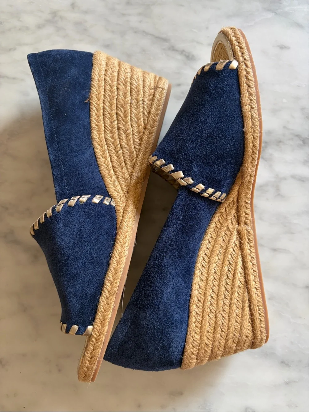 Jack Rogers Palmer Wedge Navy Suede Espadrille Open Toe, Womens 8 US, New